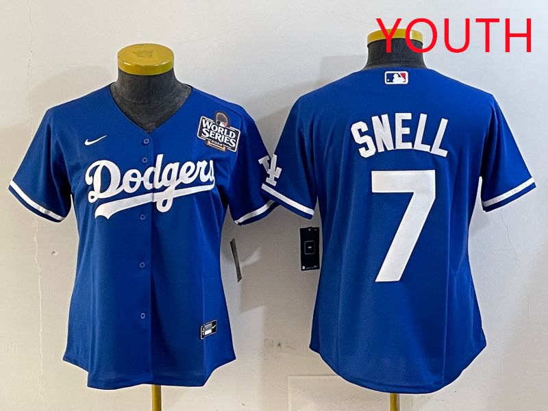 Youth Los Angeles Dodgers #7 Snell Blue Game 2025 Nike MLB Jersey style 4->youth mlb jersey->Youth Jersey